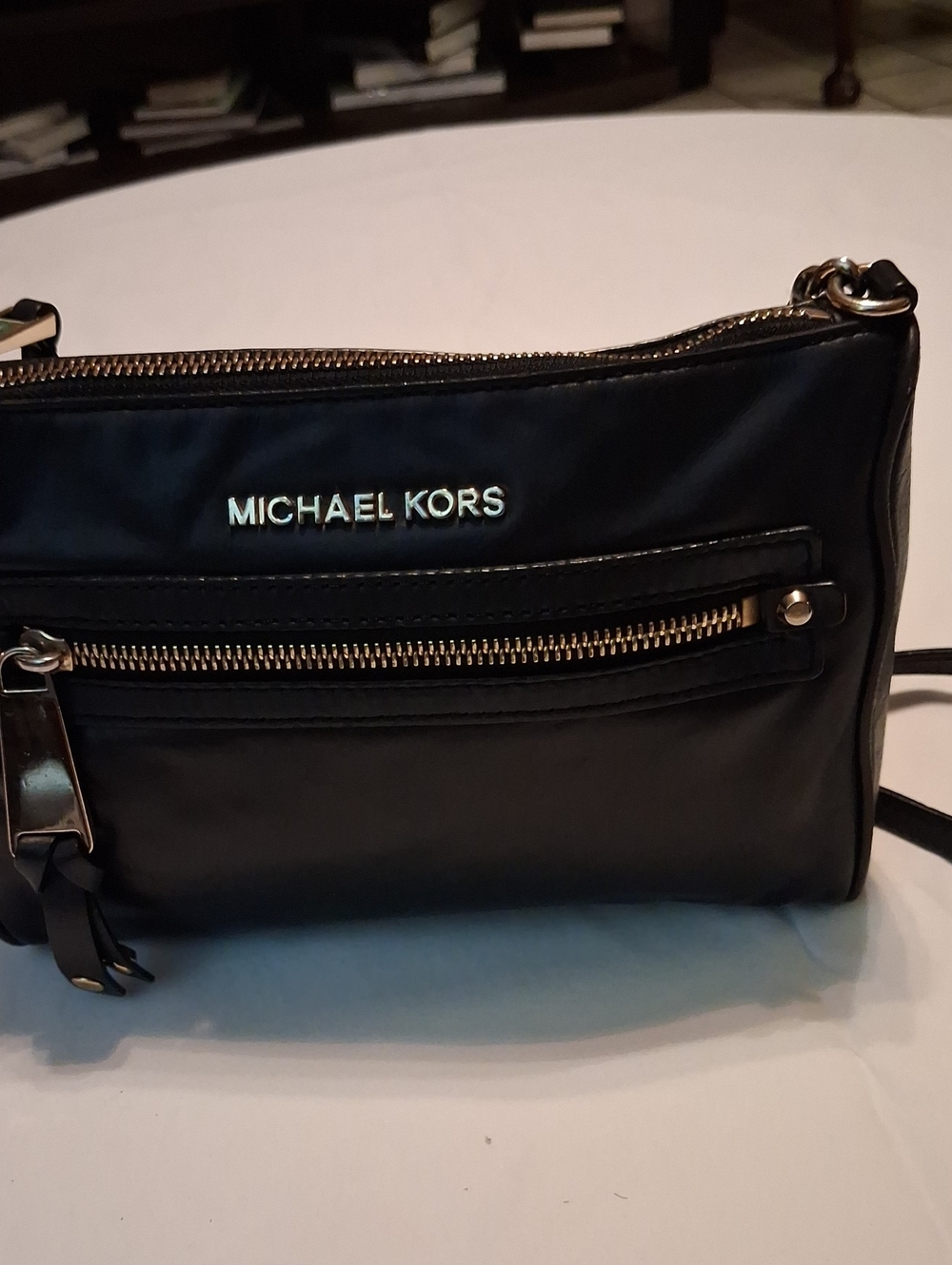 Michael Kors Black Leather Crossbody with Gold-Tone Accents